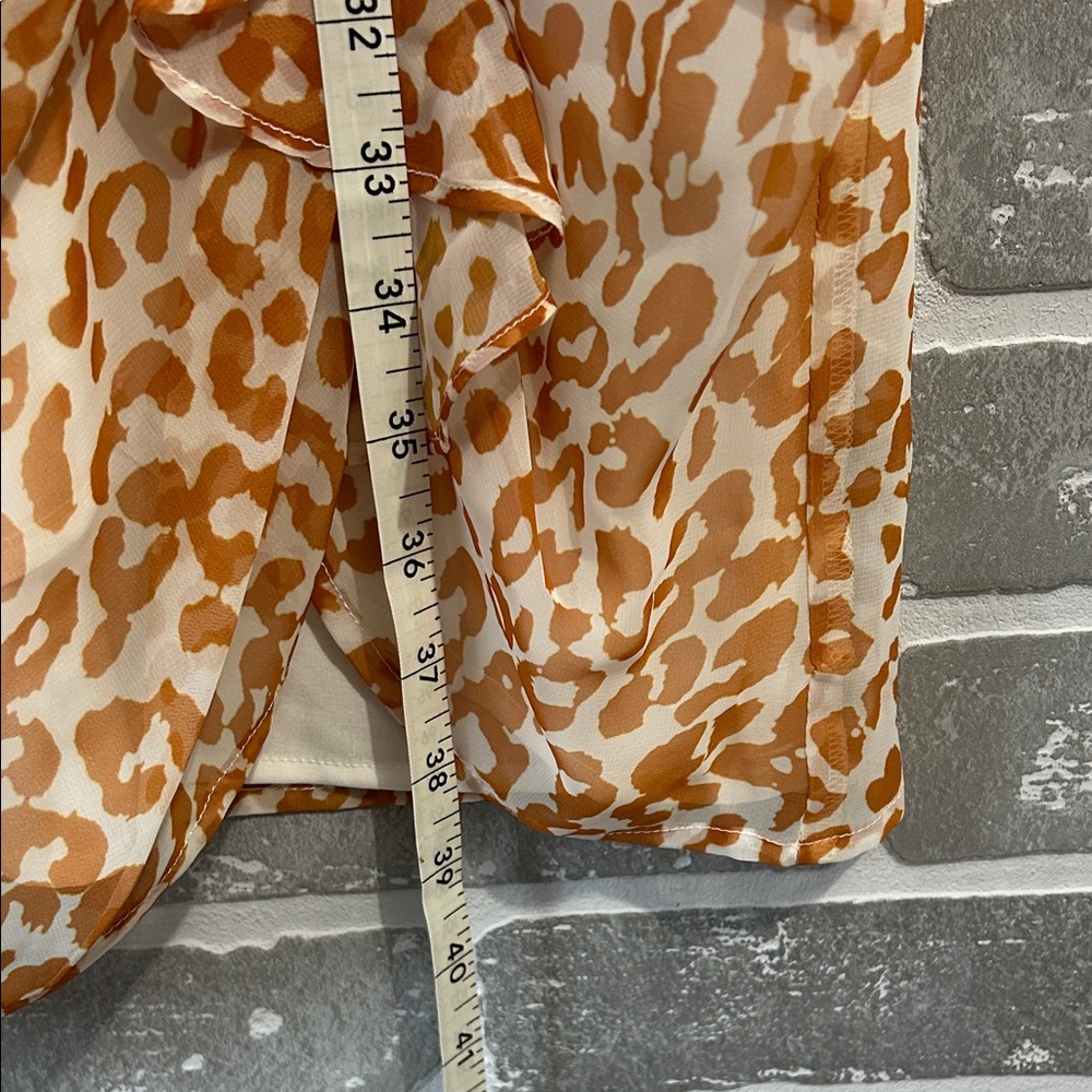 Sam Edelman NWT Leopard Print Mini Dress Tan Cream Ruffle Faux Wrap Size M - Picture 11 of 11
